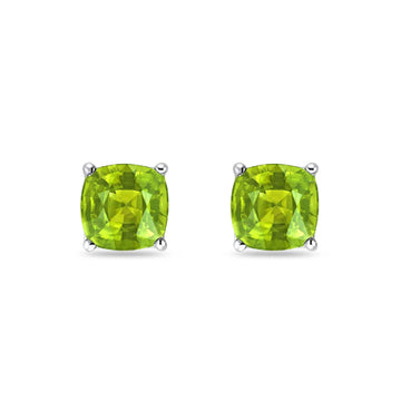 Solitaire Cushion Stud Earrings Simulated Peridot CZ 925 Sterling Silver